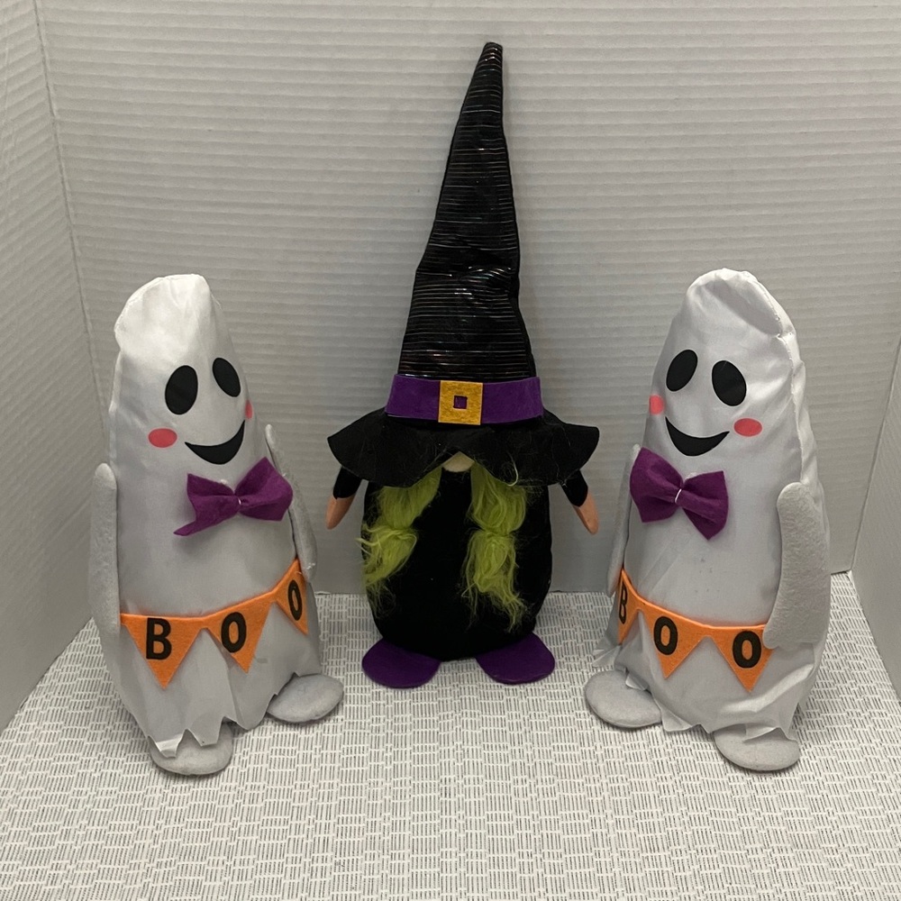 Decorative Halloween Witch Plush with 2 Ghost Plush Black & White